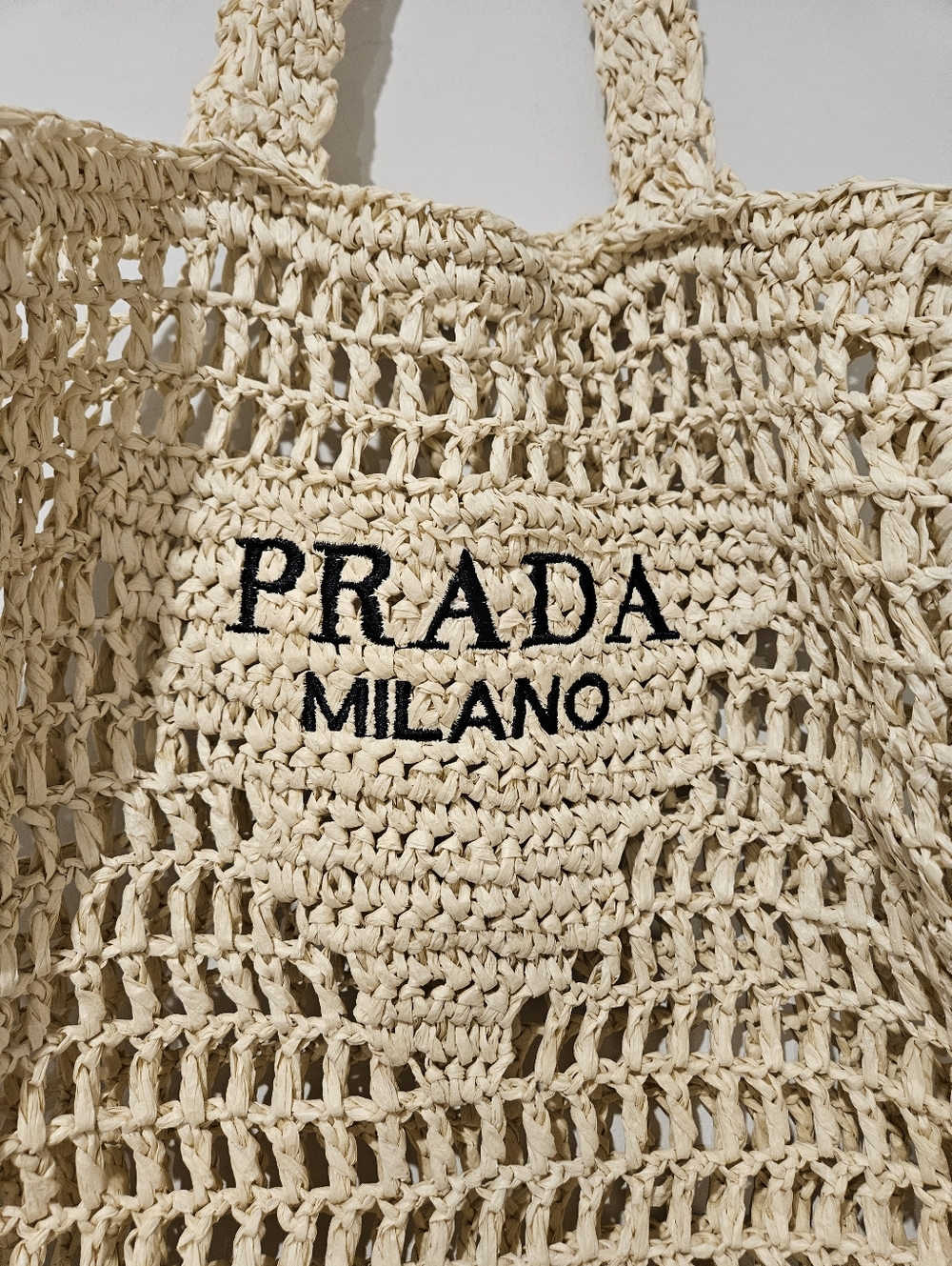 Prada Cream Woven Straw Tote with Black Logo - Picture 2 of 4